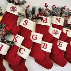 Meias de Natal Tricô Floco de Neve Carta Meia Decoração de Natal 2025 Para Casa Ornamento de Árvore de Natal Presente Na