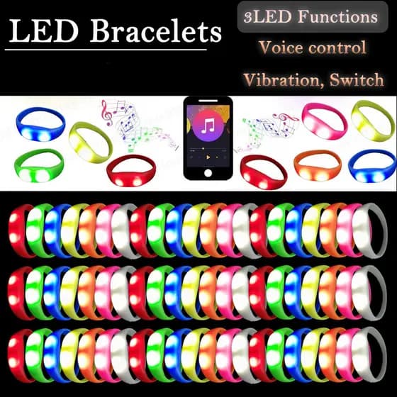 20/30 Unidades De Pulseiras De Led Ativadas Por Música E Som , Pulseira Iluminada , Brilhantes Piscante Que Brilha No Es