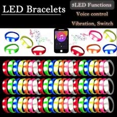 20/30 Unidades De Pulseiras De Led Ativadas Por Música E Som , Pulseira Iluminada , Brilhantes Piscante Que Brilha No Es