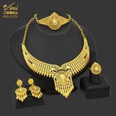 Colar De Noiva Feminino Árabe Dourado 24k Brincos Pulseira De Anel Conjunto De 4 Jóias Femininas Indianas De Casamento J