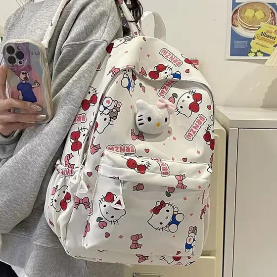 Nova Moda Feminina HelloKitty Dos Desenhos Animados Bonito Grande Capacidade Mochila De Viagem Ao Ar Livre Das Crianças