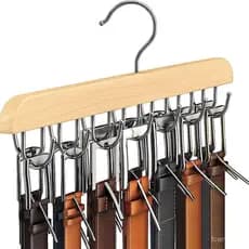 Cabide De Cinto Para Armário , Acessórios De Rack De Madeira Resistente Com 14 Ganchos Organizador E Armazenamento