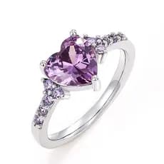 S925 prata esterlina roxo amor coração anel simples moda jóias senhoras presente