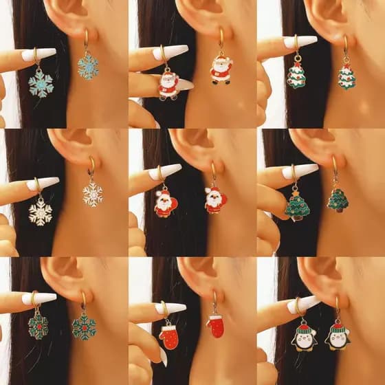 Brincos de Natal Joias Aço Inoxidável Gota de Óleo Feriado Floco de Neve Árvore de Natal Brincos Pendentes de Papai Noel