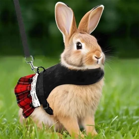 Coleira Para Animais De Estimação Xadrez Bonito Padrão Coelho Colete Vestido Trela Conjunto Ajustável Cinta Peito Pequen