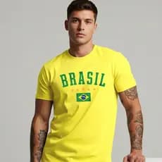 Camiseta Bandeira Brasil T-shirt Copa Básica 100% Algodão