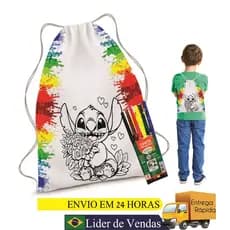 MOCHILA SACOCHILA PARA PINTAR COM KIT DE CANETINHA PRESENTE ANIVERSÁRIO MENINO MENINA UNISSEX ENVIO RÁPIDO ANIVERSÁRIO