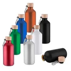 Garrafa Squeeze Alumínio Reciclado 550ml Tampa de Bambu com Mosquetão para Academia