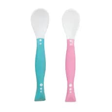 Colher Infantil Bebê Articulável Classic Rosa e Azul - Dobrável, Ergonômica e Sensível ao Calor