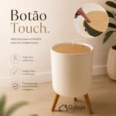 Lixeira Retrô 8L Tampa Click Banheiro Cozinha Escritório Resistente Pé Madeira Moderna