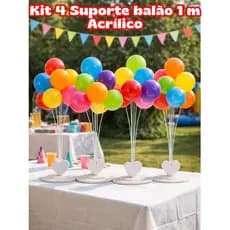 Kit 4 Suportes para Balão Acrílico 1 Metro Transparente Decoração Festa Aniversário Premium