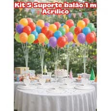 Kit 5 Suportes para Balão Acrílico 1 Metro Transparente Decoração Festa Aniversário Premium
