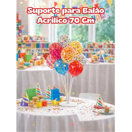 Suporte Balão 70cm Acrílico Transparente Desmontável Decoração Festa Aniversário Chá Revelação