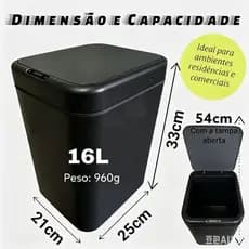 Lixeira automática de 16L/20L com sensor, cinza – à prova de odores, grande capacidade, estilo moderno