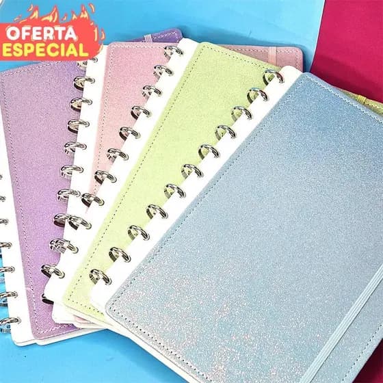 Caderno Universitário De Discos Inteligentes B5Capa Dura Com Glitter Personalizado e Discos Metálicos - 80 Folha MDL 139