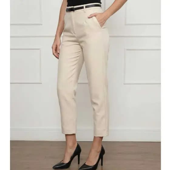 Calça Social Feminina Alfaiataria Cintura Alta com Cinto Bolsos Elegante Confortável Moderna Trabalho Escritório Casual