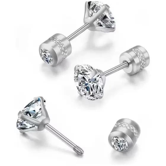 Brinco de Quatro Garras  Em  Zircônia cúbica 4mm  Brilhante - Aço inox