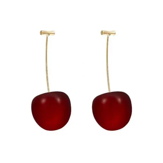 Brincos de Cereja Vermelho Pingente de Frutas Brinco Longo Cereja com Pino Dourado Fofa Bijuteria Femenina