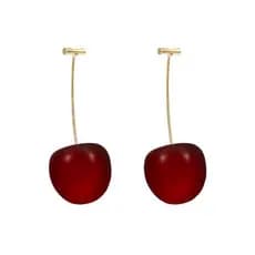 Brincos de Cereja Vermelho Pingente de Frutas Brinco Longo Cereja com Pino Dourado Fofa Bijuteria Femenina