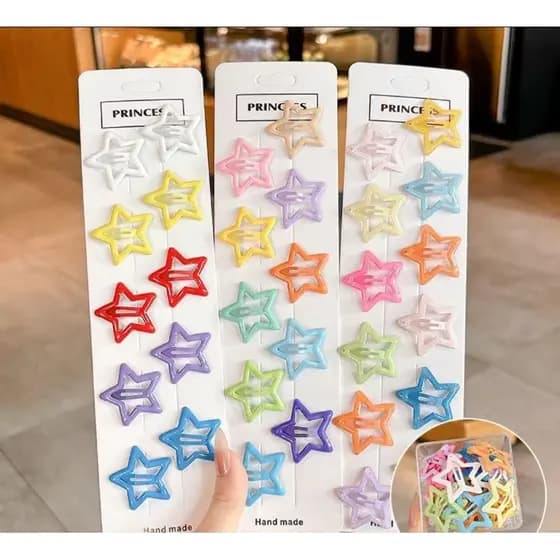 10 Peças De Grampos De Cabelo Com Estrela Oca De Cores Mistas , Acessórios Doces E Fofos  Cor  aleatoriamente