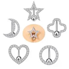 Piercings de umbigo com decoração em coração de zircão