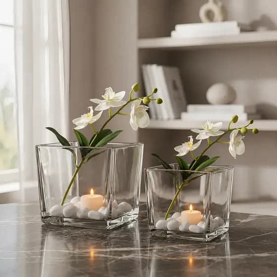 Vaso Vidro  Quadrado Decorativo Planta Arranjo Floral Premium Cachepot 15x15