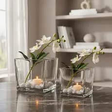 Vaso Vidro  Quadrado Decorativo Planta Arranjo Floral Premium Cachepot 15x15