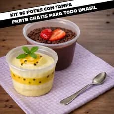 Kit 24 48 72 96 unidades Pote para Bolo de Pote Sobremesas Plastico Redondo com Tampa 250ml BPA Free