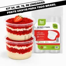 Kit Pote Redondo Com Tampa Para Alimentos Sobremesa Plástico 250ml Descartáveis Redondo Transparente