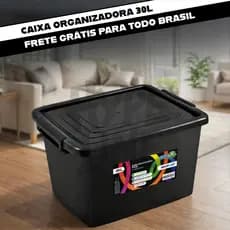 Caixa Organizadora 30L com Tampa e Trava Arqplast Preta Multiuso Organizadora Resistente