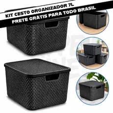 Caixa Organizadora Rattan 7L Com Tampa Cesto Organizador Multiuso Para Armário Cozinha Banheiro