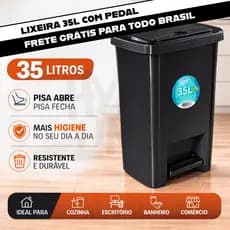 Lixeira 35L Com Pedal Tampa Resistente Para Cozinha Banheiro Casa Grande Reforçada