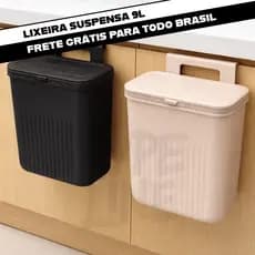 Lixeira Suspensa Basculante 9L Cozinha Com Tampa para Lixo Reciclagem Suporte Adesivo Porta Armário