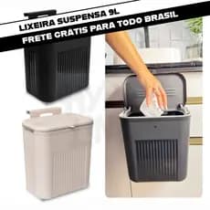 Lixeira Suspensa 9 Litros Cozinha Porta Armário Com Tampa Multiuso Suporte Adesivo Compacta