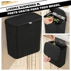 Lixeira Suspensa 9L Cozinha Multiuso Porta Armário Com Tampa Suporte Adesivo Compacta