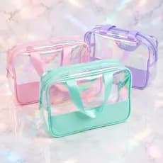Necessaire Holográfica Transparente Rosa Verde Roxa Viagem Maquiagem Organização