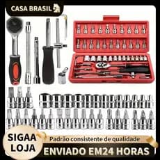 Kit De Ferramentas 40/46 Peças Jogo De Soquetes Chave Catraca Reversível Com Maleta Jogo De Ferramentas Completo