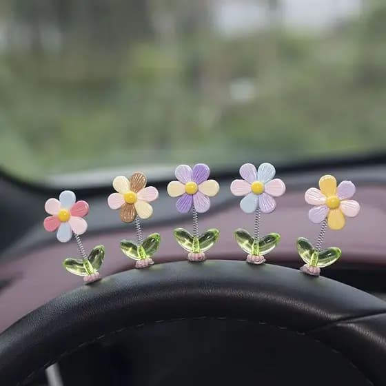 Decoração Do Carro Cabeça Agitando Margarida Flor Girassol Arco-Íris Flores Painel Motocicleta Auto Interior Acessórios