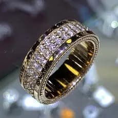 Anel De Casamento Feminino Banhado A Ouro De Luxo Em Prata Esterlina Completo Micro Pavimentado Pedra CZ Brilhante
