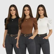 Blusa Bufante Manga Princesa Canelado Moda Feminina Casual
