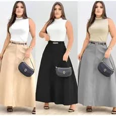 Saia Longa Feminina Alfaiataria Cintura Alta  Moda Evangélica Casual