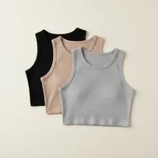 Cropped Feminina Gola Redonda Regata  Canelado   Basico