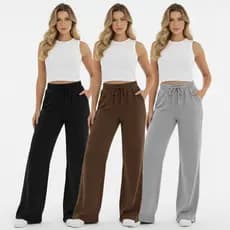 Calça Pantalona de Lãzinha Feminina Cintura Alta com Bolso  Moda Inverno