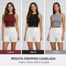 KIT 3 Regata Gola Redonda Cropped Feminino Casual Moda Verão