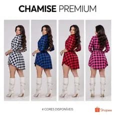 Chemise Feminina Manga Longa Xadrez Acinturada Camisa Casual Viscolinho Elegante