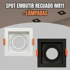Spot Embutir Recuado Quadrado Mini Dicroica MR11 Gu10 Fundo Preto Branco Embutido C/ Lâmpadas ou Sem