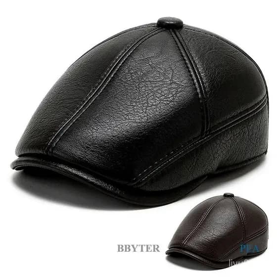 Homens Couro Capa Plana Boinas Pretas De Vaca Natural Masculino Chapéus De Motorista Ajustáveis Casual Outono Inv