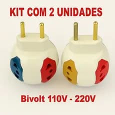 Kit 2 Adaptadores Tomada Redondo - 10a/20a P/ 2 E 3 Pinos