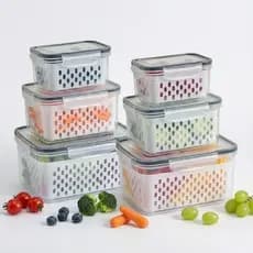 Kit 6 Potes Herméticos Organizador de Geladeira Legumes Frutas Com Cesto Removível