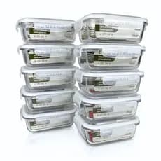 Kit 10 Potes de Vidro Herméticos 640ml Tampa Organizador Alimentos para Geladeira Freezer Micro-ondas